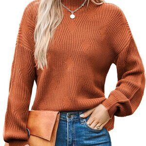 Turtleneck Latern Sleeve Loose Oversized Chunky Knitted Pullover Sweater Jumper